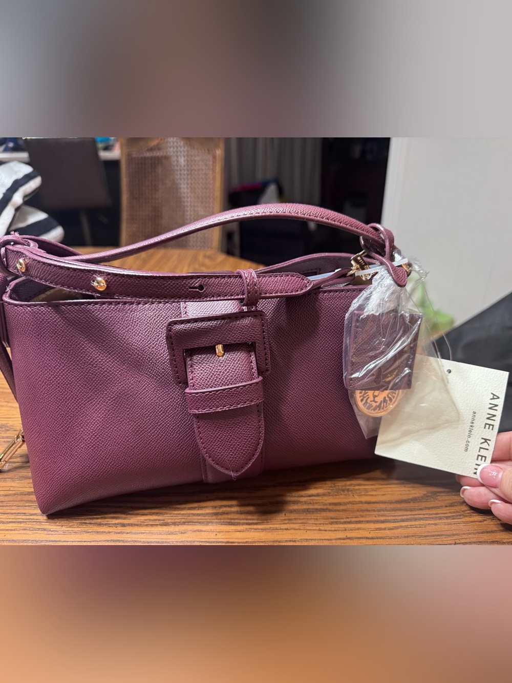 Anne Klein Plum Saffiano Leather Shoulder Bag